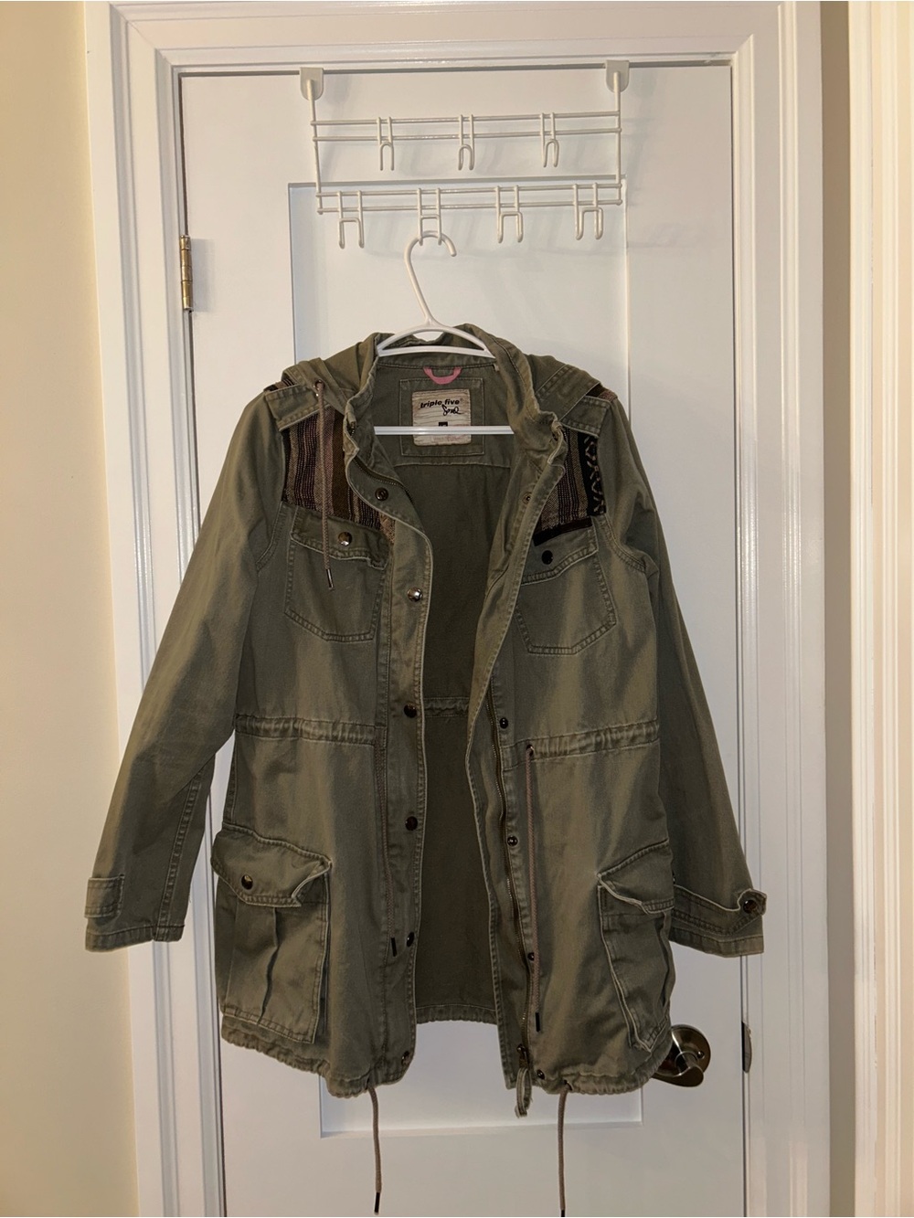 American Rag Olive Utility Hooded Jacket with Patch Details